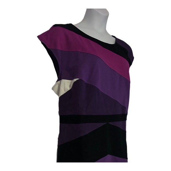 Midnight Velvet Ponte Colorblock Purple Fuchsia Black Office Cocktail Dress - Picture 9 of 14